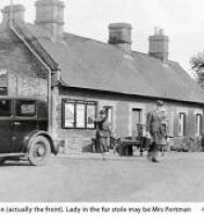 Shillingstone Station frontage in the 1930s. 004 Station frontage circa 1930’s. (Photograph courtesy of John Lamper).
According to John Davies from Child Okeford who has recognised his father’s taxi (seen on left in photograph) this would be around 